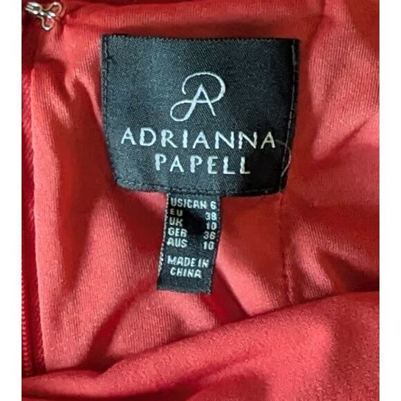 Adrianna Papell Sheath Dress 6 Coral Sleeveless Shutter Pleat Blouson Cowl Neck - Picture 8 of 9